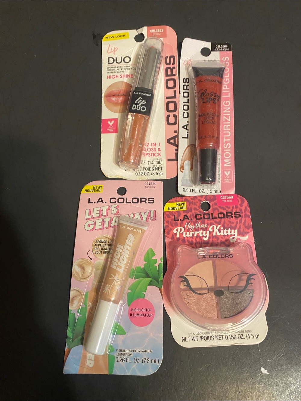 L.A. Colors Pink & Peach Eyeshadow Quad with Pink Lip Gloss and Highlight Duo